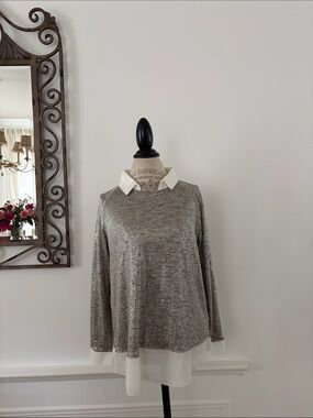Kim & Cami Silver Metallic Layered Tunic with White Collar